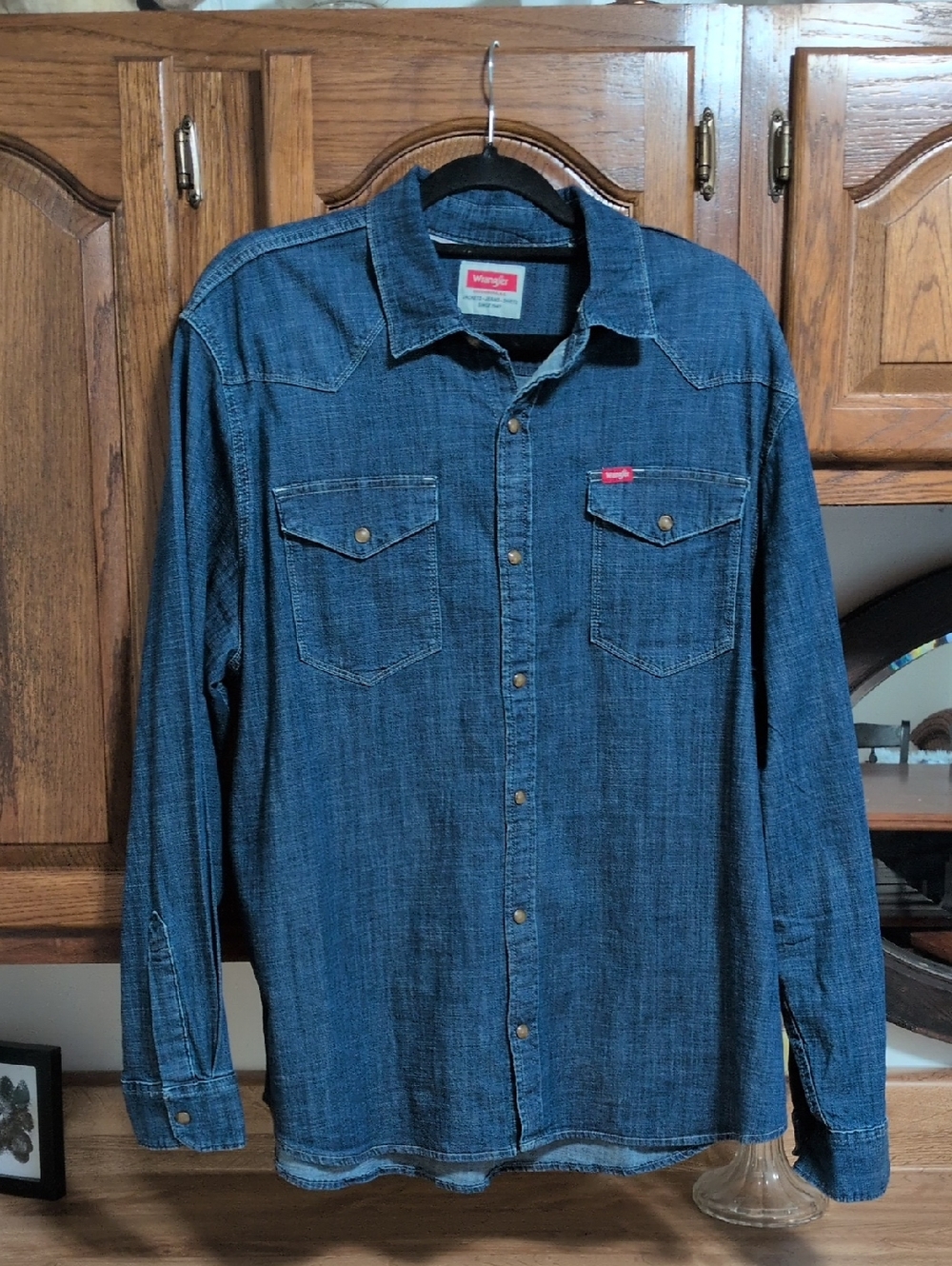 Wrangler Blue Denim Western Button-Down Shirt